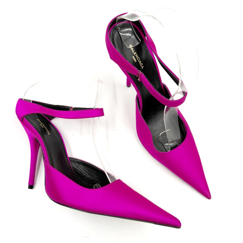 Balenciaga Fuchsia Pink Satin Pumps Pointed Toe Stiletto Heels Sz 36.5 / 6.5